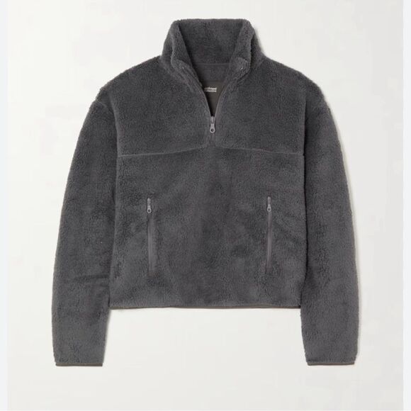 girlfriend collective charcoal gray 1/4 zip recycled fleece sweatshirt Sz S - Picture 7 of 13